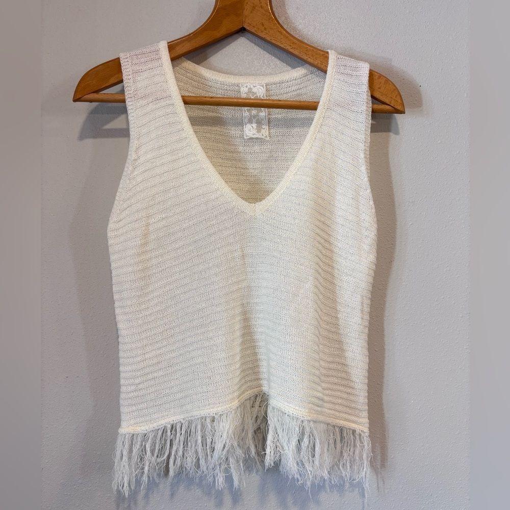 Sadie and Sage Sheer Cream Fringe Hem Tank Top